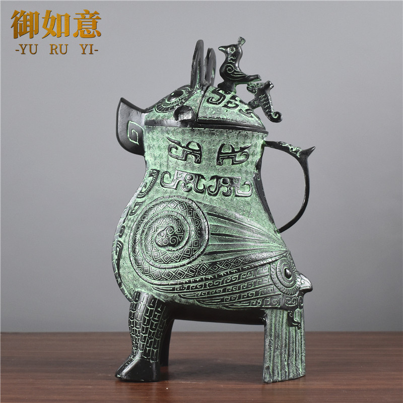 仿古青铜器摆件商代妇好鸮尊纯铜鸟形尊容酒器中式工艺品软装饰品