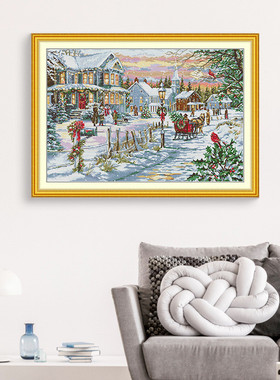nkf新款线绣十字绣风景圣诞夜雪景diy刺绣材料批发厂家代发