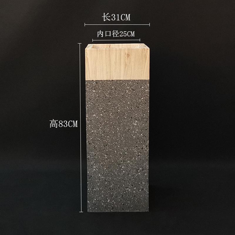 欧式玻璃钢方型木纹大厅灰落地大花瓶商场古董幼儿园绿植景观摆件