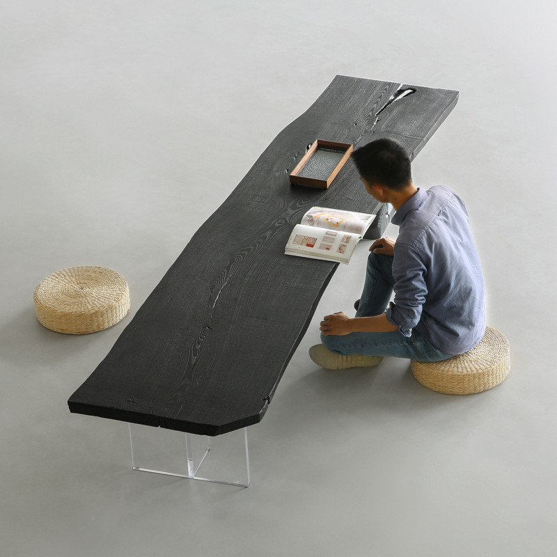 实木茶桌北欧 家用客厅亚克力悬浮榻榻米茶几民宿侘寂风原木茶台