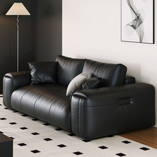 意式极简真皮沙发头层牛皮直排黑色复古客厅小户型沙发轻奢高级感