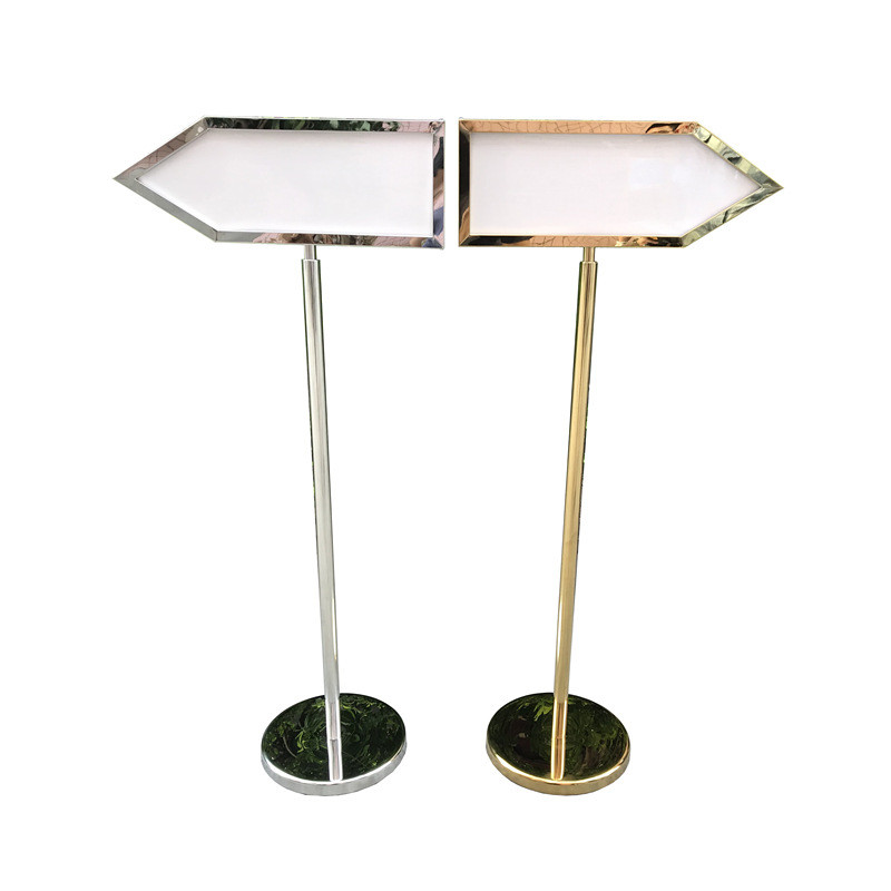 立式双面导引牌不锈钢箭头指示牌展示架广告牌水牌钛金a3户外