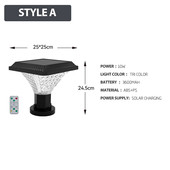 新款 太阳能柱头灯户外防水感色光三遥控户外围墙别墅阳台庭院灯