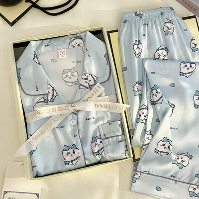 睡衣女春秋款冰丝绸薄款长袖长裤可爱吉伊卡哇女士夏天家居服套装