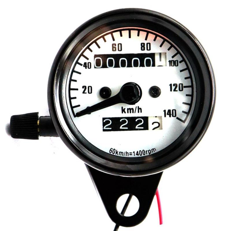 摩托车复古小仪表铁电镀双计里程表黑色白底带也行灯