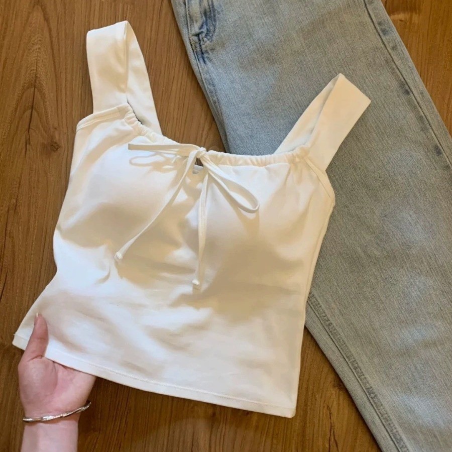 吊带背心女夏季美背可外穿带胸垫设计感细带无袖背心修身辣妹上衣