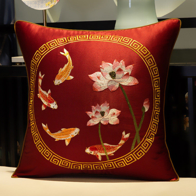 3zby批发花鸟新中式抱枕现代刺绣花朵红木沙发靠垫套床头软包喜庆