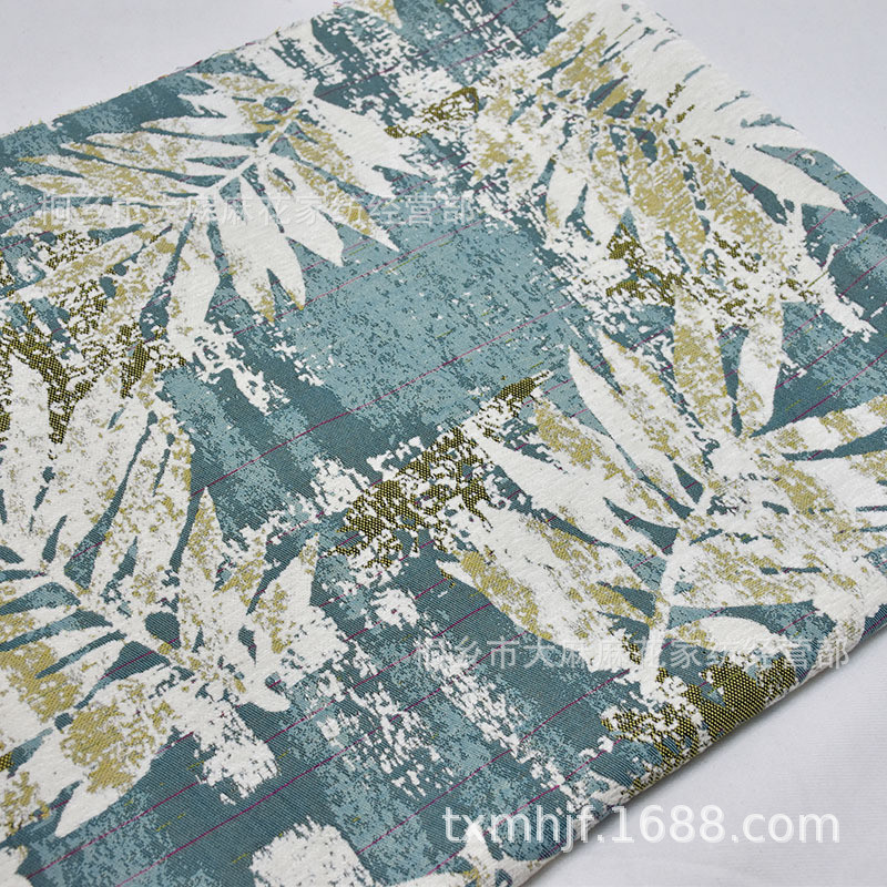 棉麻格子中式雪尼尔提花沙发靠背面料涤棉混纺条纹欧式几何图案