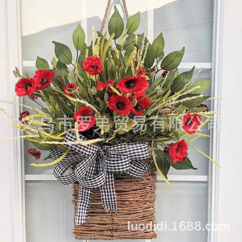 新品热销春夏季花篮花环挂饰门藤篮门篮仿真花挂居家装饰花圈