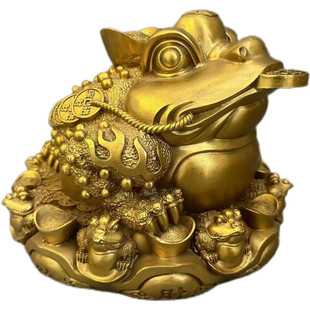 纯黄铜聚财纳八方金蝉财三足三脚金蟾招财开业礼品办公室客厅摆件