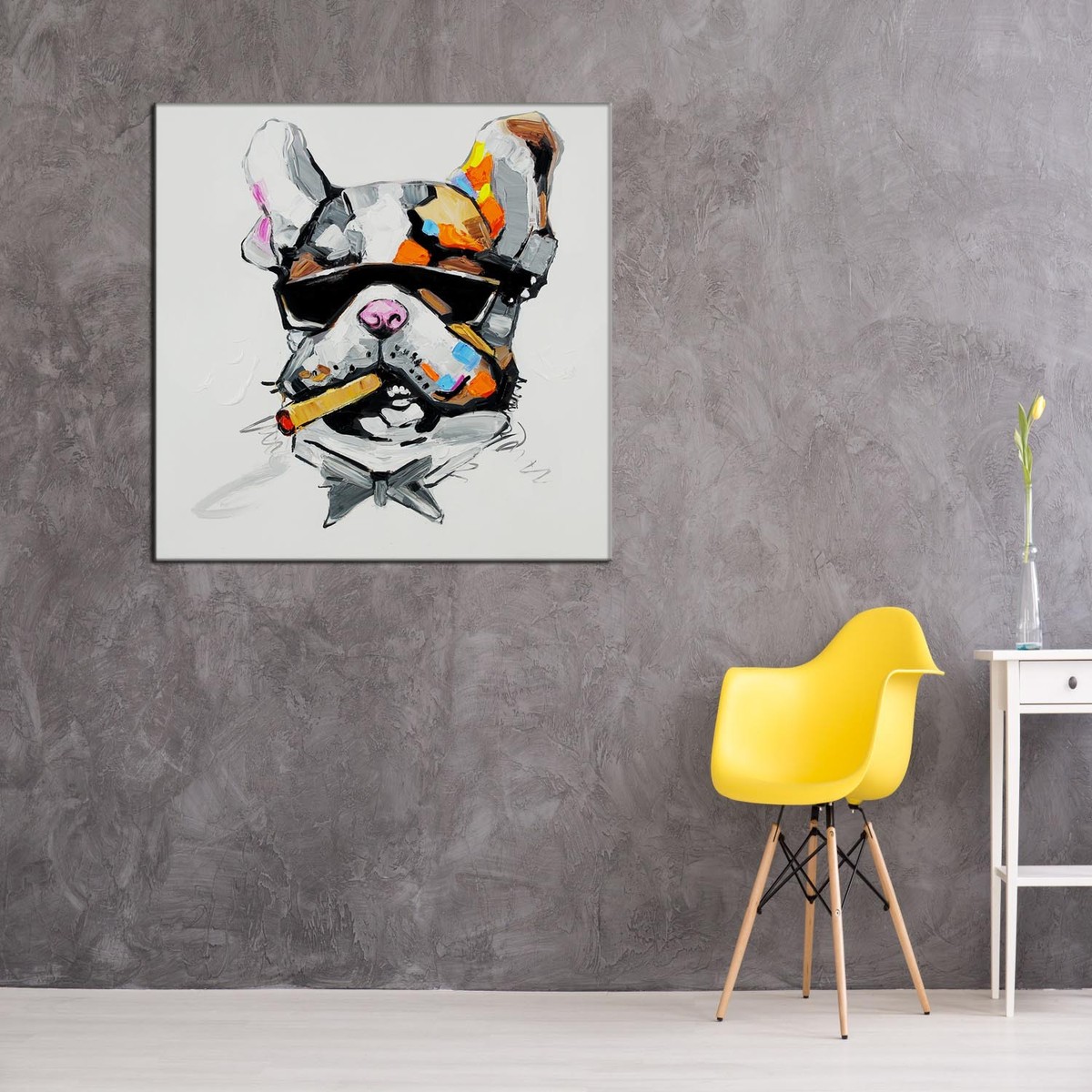 厂家直销狗油画动物油画帆布画框酒店油画公寓配画装饰画工厂抽烟