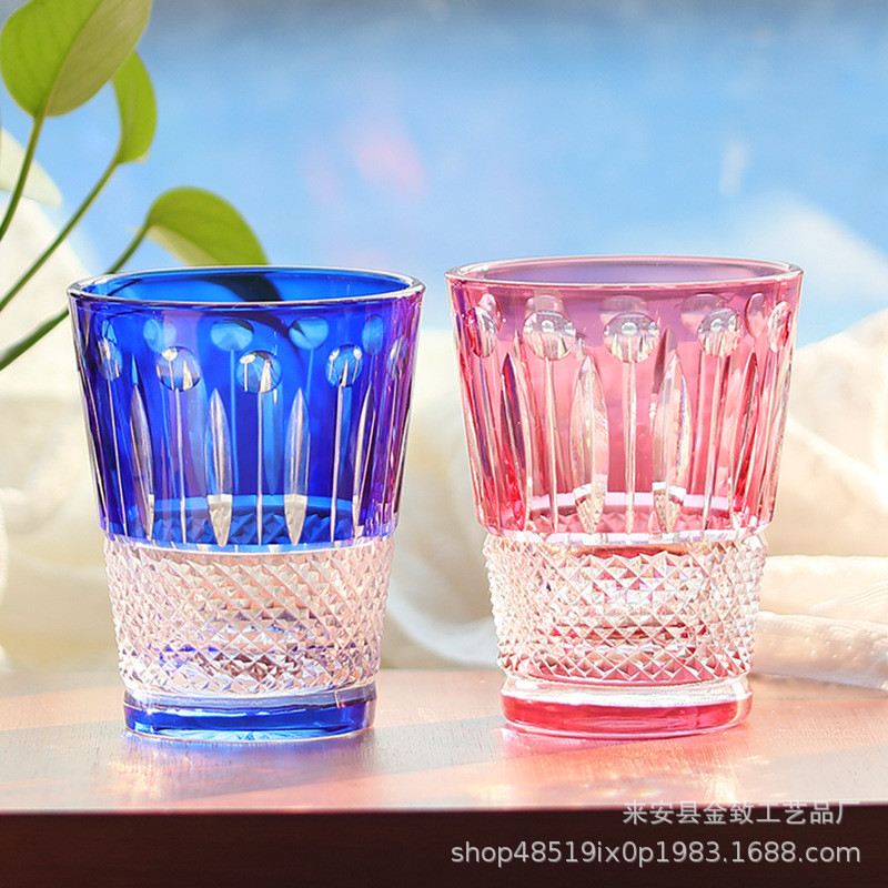 江户切子水晶玻璃杯威士忌酒杯葡萄酒杯啤酒杯北欧风果汁玻璃杯子