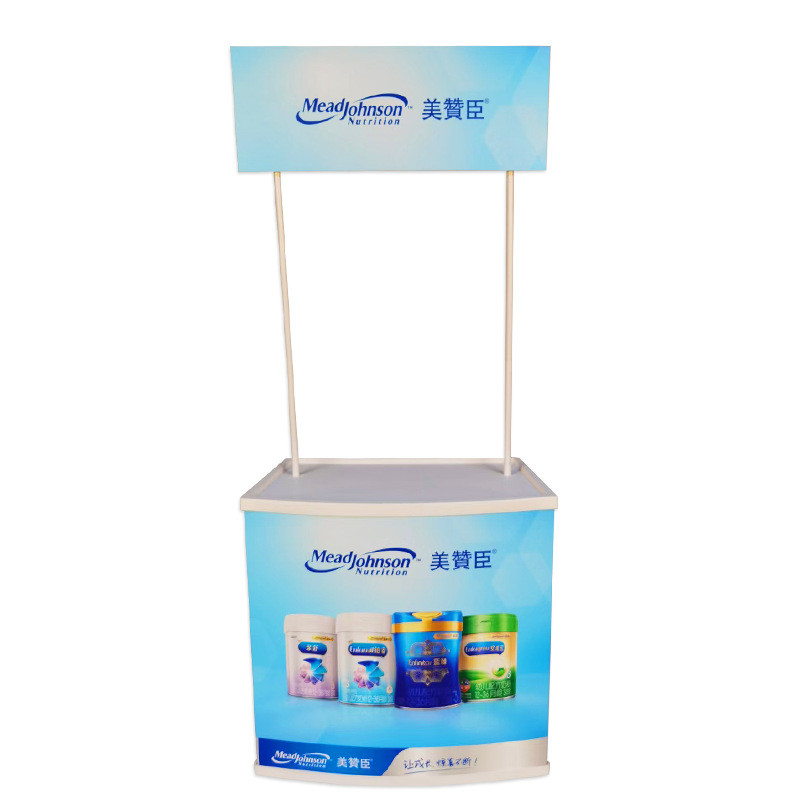 pp促销台塑料展示台 弧型试吃吸塑折叠桌便携金属拉网促销桌展架