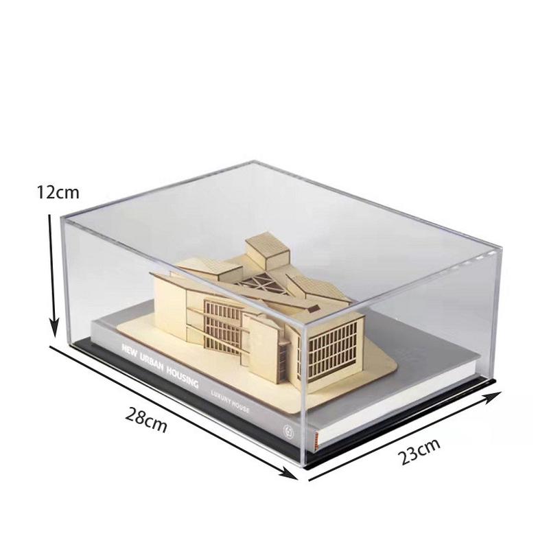 新中式建筑木别墅模型摆件亚克力罩客厅样板房书房家居软装装饰品