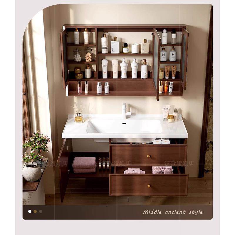 可丽耐定制中古风实木组合人造石一体盆卫生间洗漱台浴室柜