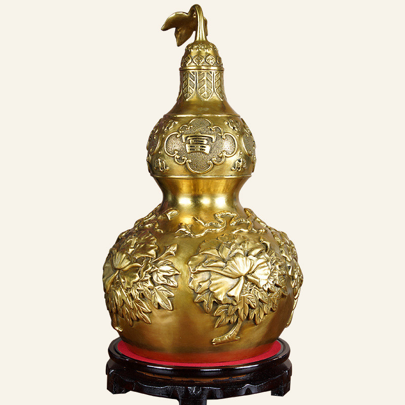 铜葫芦摆件大号全铜牡丹花玉堂富贵葫芦家居装饰品摆件礼品
