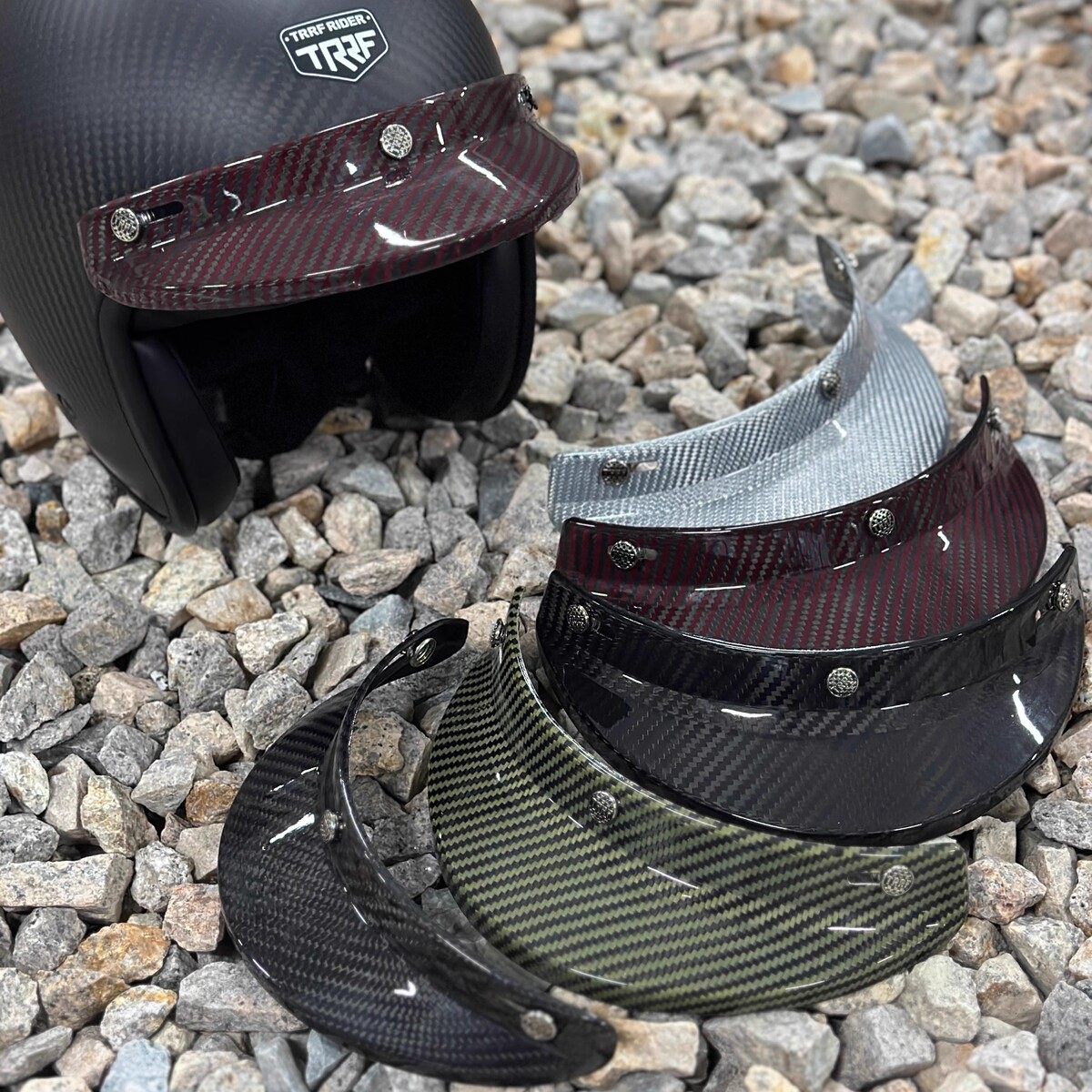 复古头盔碳纤维帽檐TRRF头盔半盔四三盔三扣式可拆卸通用复古帽檐