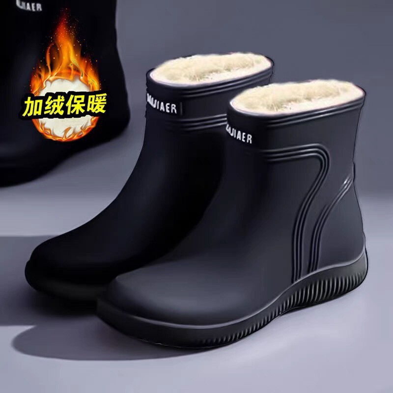 雨鞋男士中筒水鞋防水防滑胶鞋厨房外卖骑手专用套鞋加绒保暖雨靴