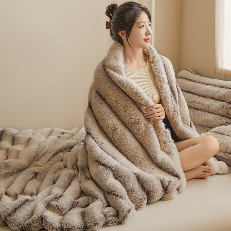 冬天兔毛绒毯子长毛床单加厚午睡空调沙发毯盖毯办公室午睡空调毯