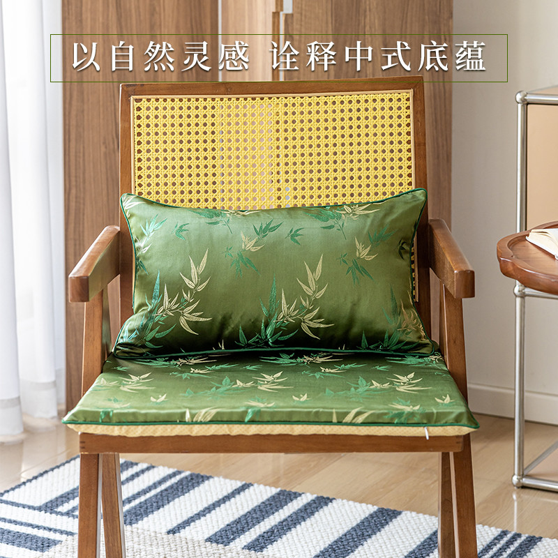 中式古典仿真丝刺绣竹叶木椅垫圈椅坐垫办公室茶室茶椅凳海绵垫子