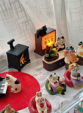 酒吧台可爱猫咪调酒师摆件 弹钢琴ins迷你微缩桌面树脂工艺装饰品