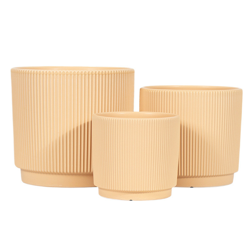 简约陶瓷花盆现货批发大号圆形家用花盆绿萝蝴蝶兰绿化盆栽三件套