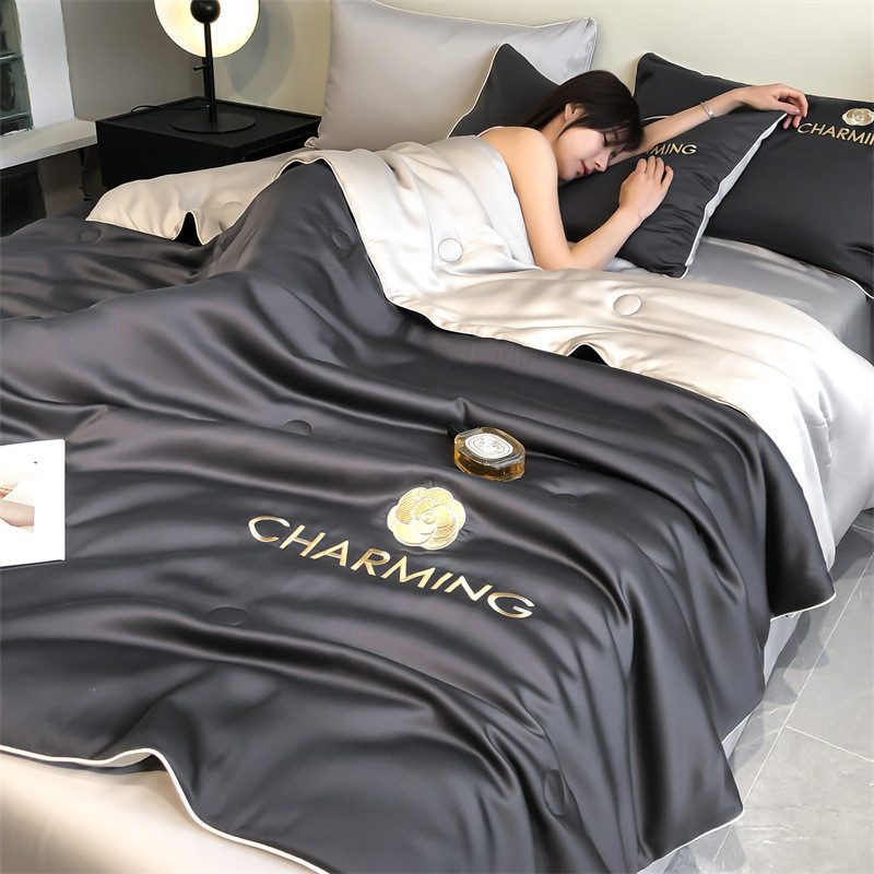 冰丝夏被礼品空调被宿舍夏凉被四件套南通家纺凉感丝薄被子全套