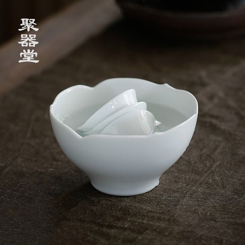 聚器堂陶瓷迷你花瓣茶洗建水小号茶杯笔洗容器茶渣缸水孟茶道配件