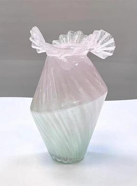 中古唯美复古异形琉璃小清新花瓶北欧玻璃家居装饰摆件花器水培