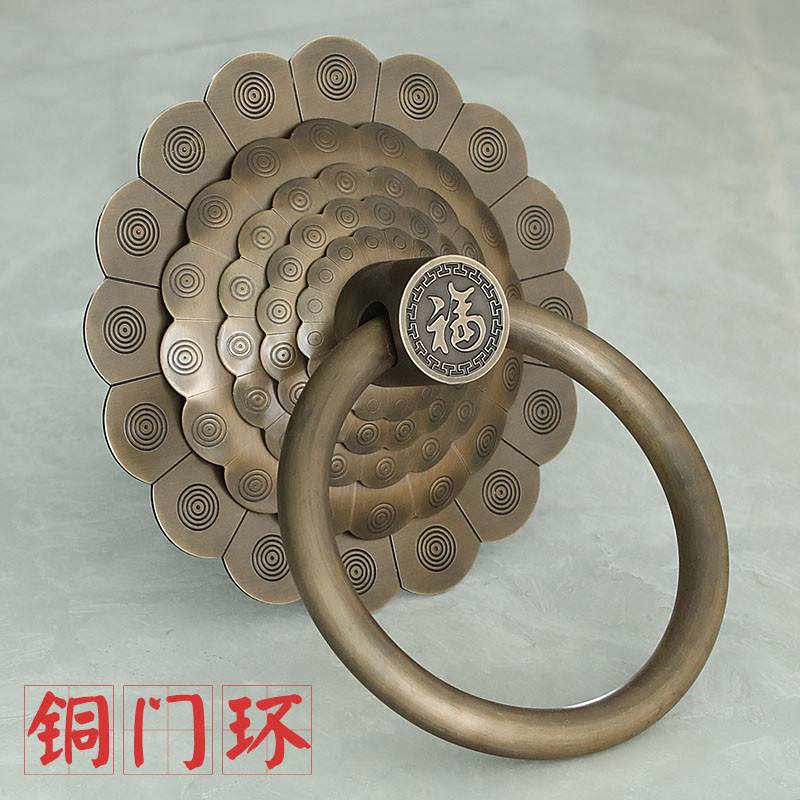 中式仿古大门拉手门环纯铜复古门把手铜拉环老式木门拉手铜配件