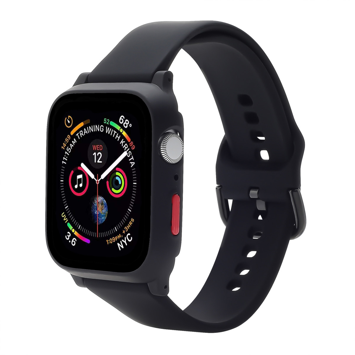 跨境适用苹果iwatch6代硅胶表带 可拆卸PC+钢化膜一体手表保护套