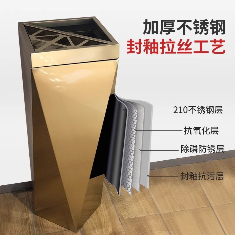 不锈钢垃圾桶电梯大堂立式带烟灰缸定制logo商场酒店商用垃圾箱