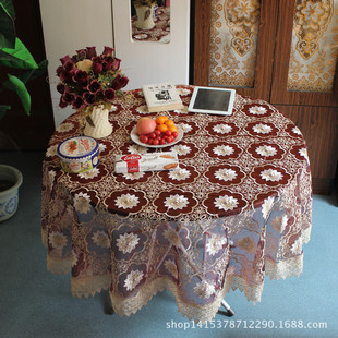 厂家直销玻璃纱批发水溶供应绣花桌布酒店桌布台布150/180圆