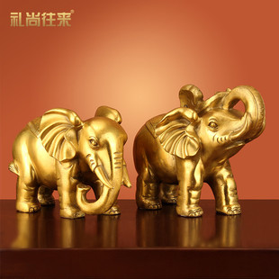 招财大象摆件一对 纯铜吸水象客厅居装饰品办公室乔迁开业礼品