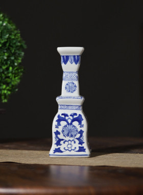 景德镇青花缠枝家居烛台客厅茶几玄关青花瓷烛台软装饰工艺品摆件