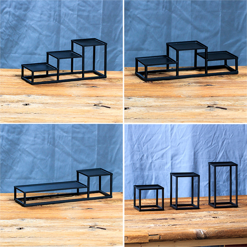 日式铁艺博古架小型茶具收纳茶架茶柜茶具简易展示架多宝阁置物架