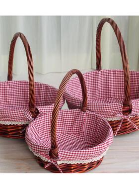 水果篮子手提藤编柳编圆形采摘礼品道具购物篮礼品篮送礼批 发