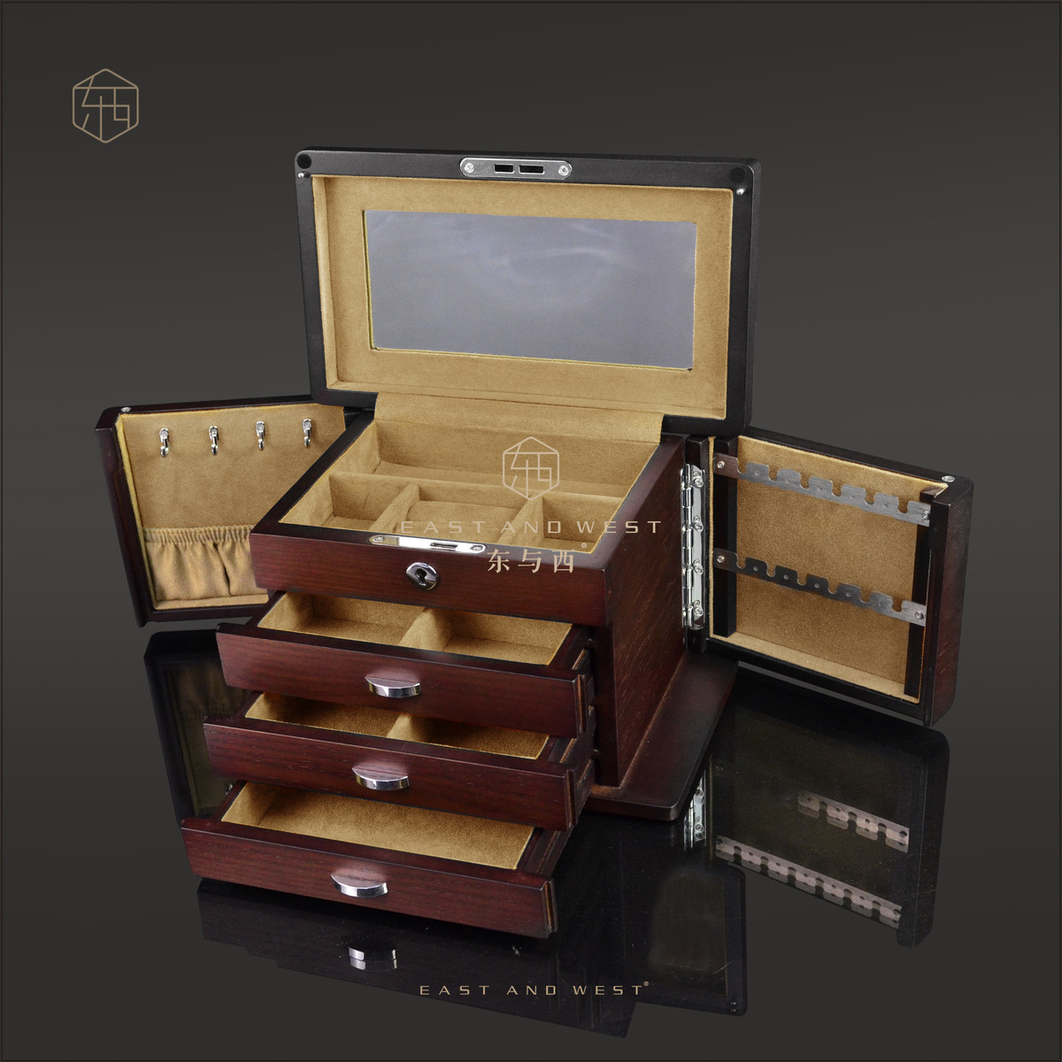 东与箱 哑光漆白蜡木皮首饰盒首饰西珠宝盒珠宝箱jb572