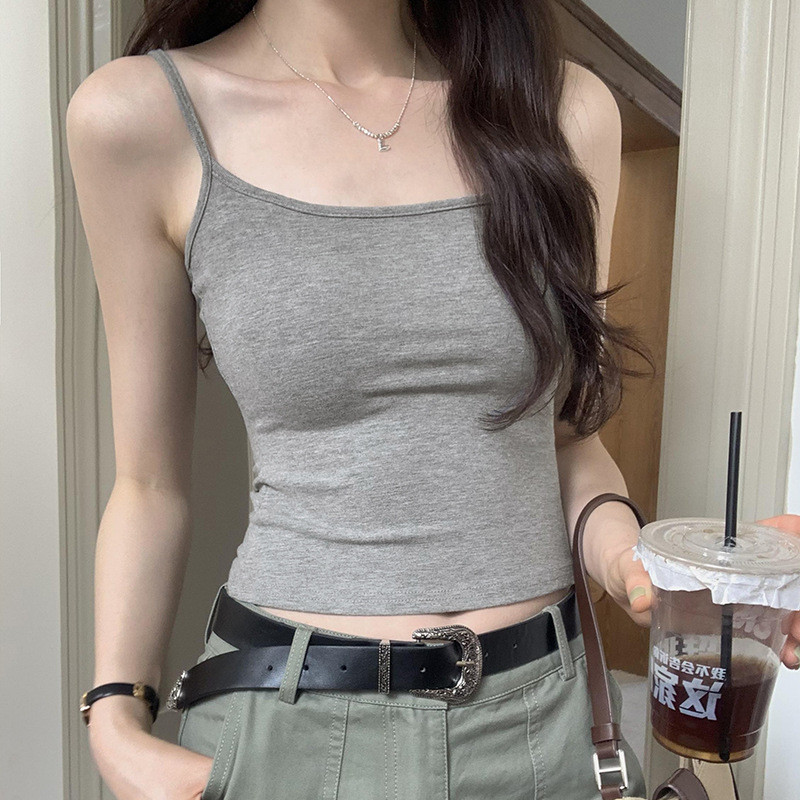 新款甜辣妹纯色吊带背心女夏带胸垫长款美背裹胸外穿打底纯棉上衣