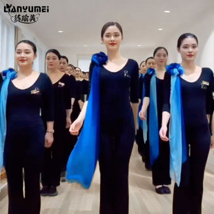 春夏形体训练服装女优雅礼仪培训模特走秀身所导师V领舞蹈练功服