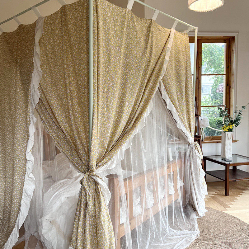 双层纯色蚊帐三开门宫廷遮光防尘床幔家用蚊帐落地公主风