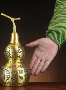 黄铜百福葫芦摆件龙头开盖空心大号客厅家居办公室工艺品装饰中式