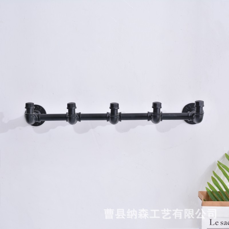 复古铁艺壁挂衣帽架挂杆服装店货架上墙侧挂衣架水管服装置物架