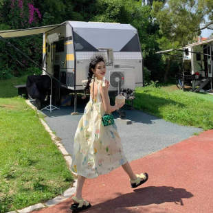 速发高品质三亚海边度假裙碎花吊带连衣裙女夏云南旅游拍照穿搭宽