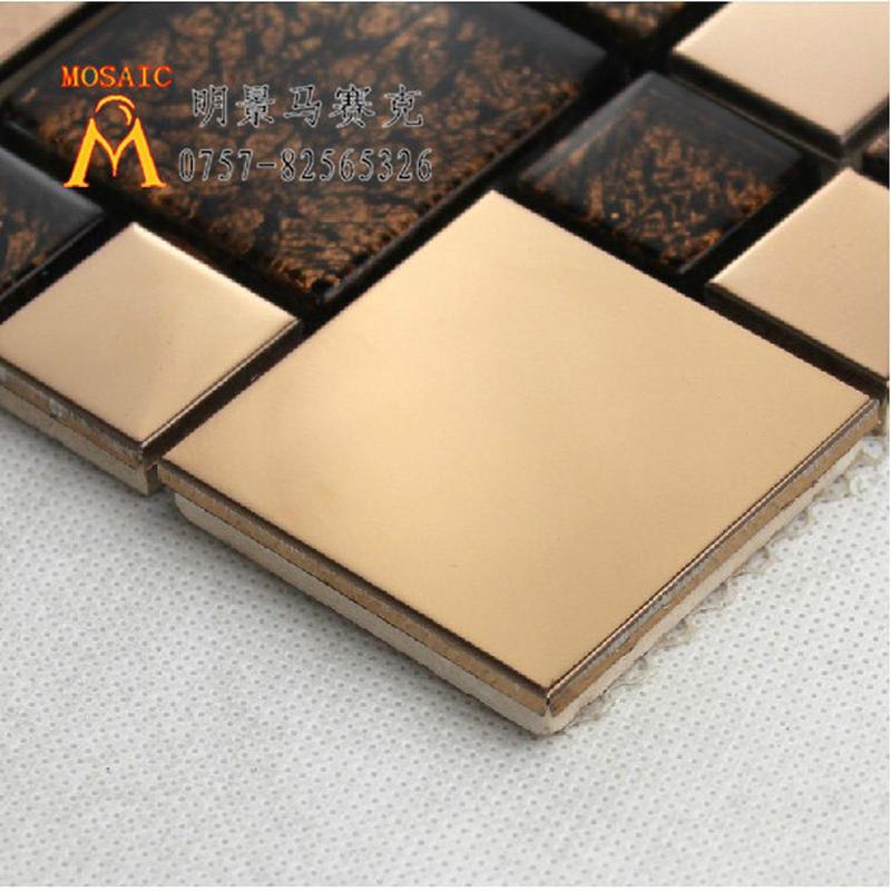 茶色金箔不锈钢马赛克背景墙瓷砖自粘装饰厨房防油墙贴纸吧台ktv