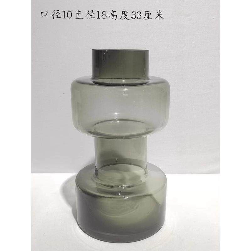 玻璃花瓶灰色现代简约插花摆件家居样板房客厅台面插花软装摆件