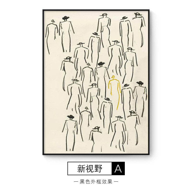 人物黑白客厅装饰画侘寂风抽象北欧简约现代简约沙发壁画玄关挂画