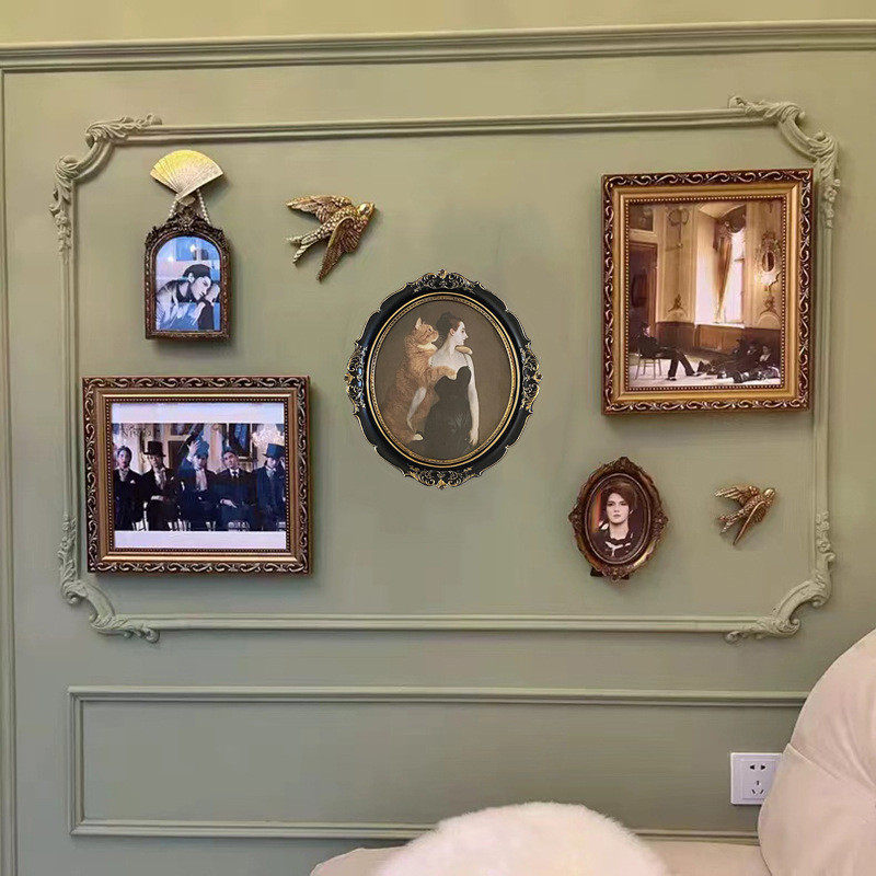 欧式玄关摆台树脂相框黑色描金挂墙装饰照片墙组合相框挂墙转身