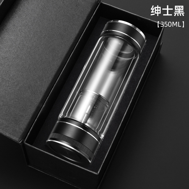 便携透明隔热水杯旋转办公室茶水分离泡茶杯双层玻璃杯礼品套装
