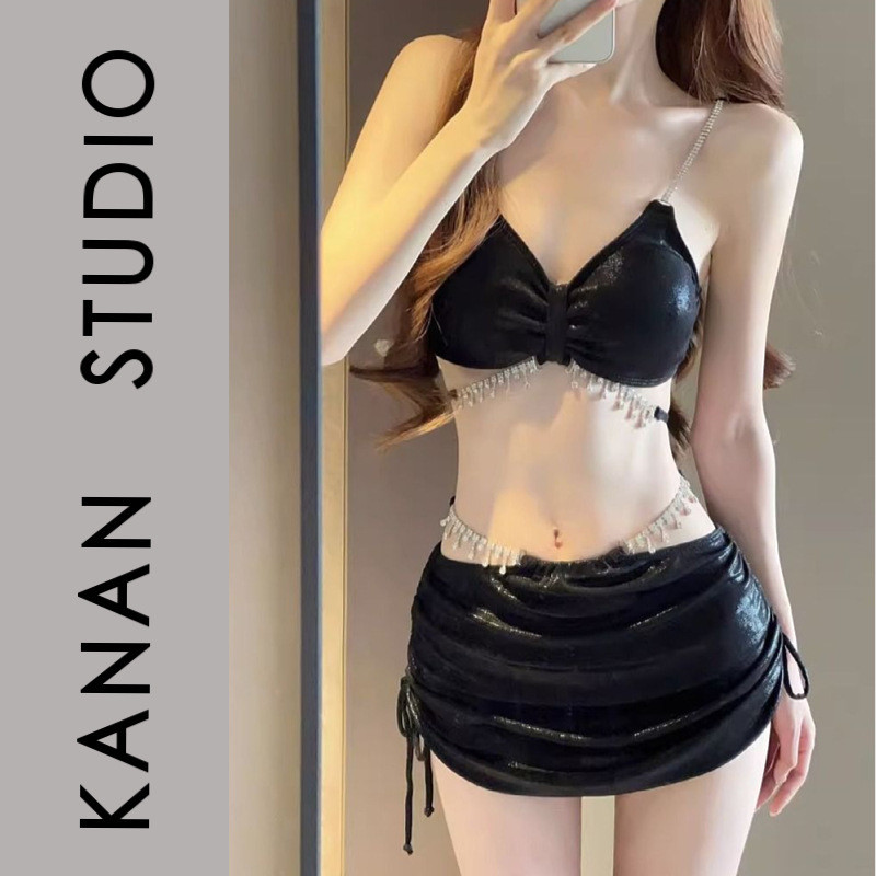 泳衣女款泡温泉高级感纯欲风2025新款性感披肩分体比基尼三件套装